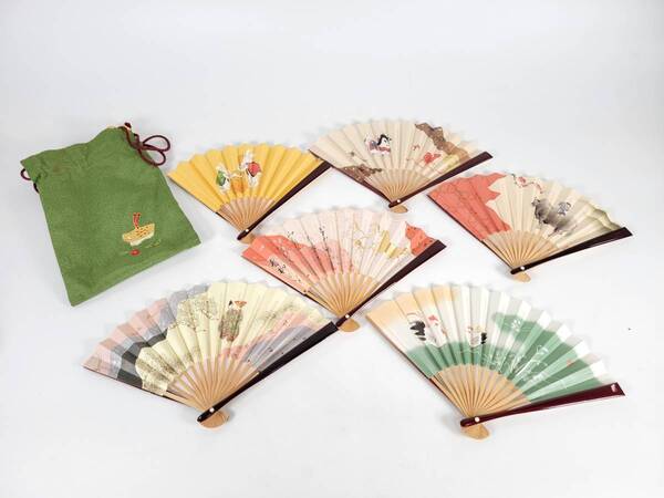 【美品】扇子 6点セット 刺繍巾着袋付 茶道 和装小物 着物 レディース 女性