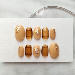 ネイルチップ チェック柄ネイル シースルー ベージュネイル きれいめネイル