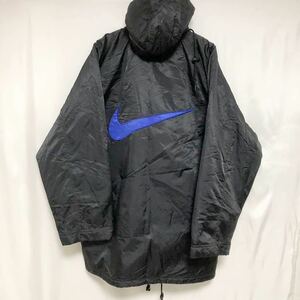 NIKE ナイロンジャケット パーカー ブラック ナイキ スウッシュ ベンチコート ウィンドブレーカー 刺繍 中綿 90s vintage XL 