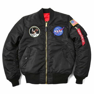 Lサイズ/アルファインダストリーズALPHA INDUSTRIES/NASA APOLLO/ナサ アポロ/MA-1ミリタリージャケット/ブルゾン/ブラック黒 