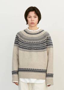 美品SUTOOH/ストゥー/2/定価38,500円Wool Cashmere Silk Circular Knit/ウール/カシミヤ/シルクセーター/サンドベージュ×ミディアムブルー