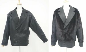 訳あり品【 メンズ(紳士用) リバーシブル / 両面 】 高級毛皮 ダークミンク×レザー ◆ハーフコート 70cm丈/ブラック×ブラウン/L寸◆T075Y