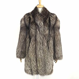 美品【 Mink Magic★￥1～ 】高級毛皮　シルバーフォックス◆ロングコート/95cm丈　ビッグサイズ：13号　ベーシック　シルバー◆S961T