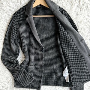 美品！ARMANI EXCHANGE アルマーニ エクスチェンジ 3Dニット テーラードジャケット 立体感 ブレザー 羽織り ブルゾン メンズ グレー S位