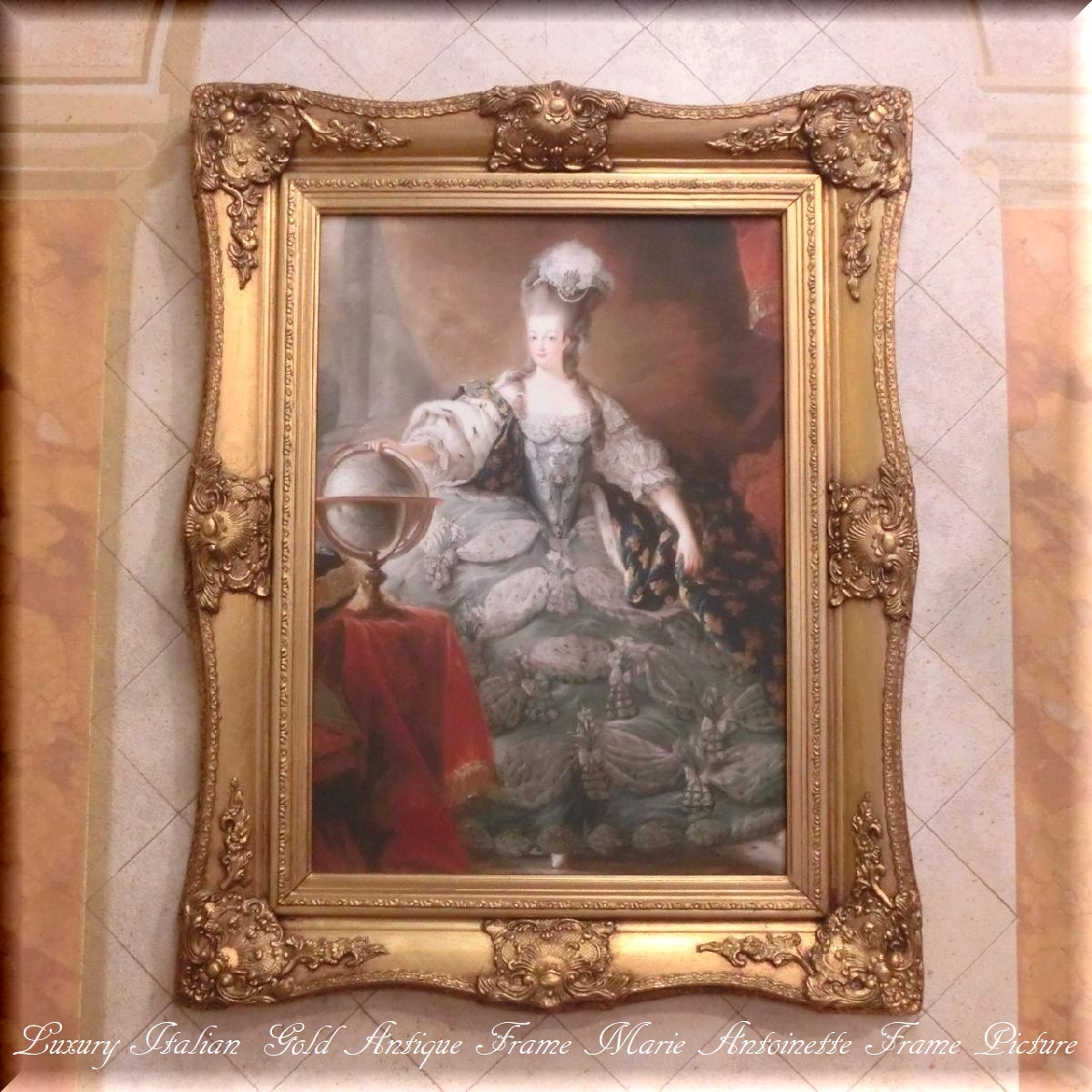 Wunderschöner großer italienischer Goldrahmen im Rokokostil, Marie-Antoinette-Bild, 2 Typen, Doppelrahmen, B76 cm/H97 cm, Kunstwerk, Malerei, Porträts