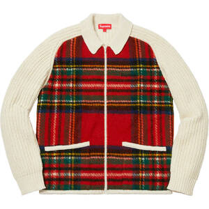 極美品 18fw Supreme Plaid Front Zip Sweater Off-White M オフホワイト シュプリーム プレイドジップ セーター サイズM