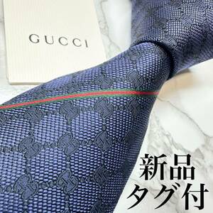 新品タグ付き 現行タグ 定番 GUCCI ネクタイ シルク100% GG柄 シェリーライン 蜂 ソーホー レギュラータイ ブランドロゴ 刺繍 ネイビー