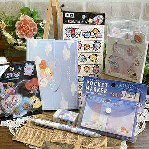 BT21◇付箋 メモ帳 ノート フレークシール シャープペンシル 消しゴム 文房具まとめて◆LINE FRIENDS BTS 韓国 ステーショナリー