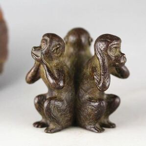 見ざる言わざる聞かざる 極美古銅煎茶道具 質感  三猿鉄瓶蓋置の画像2