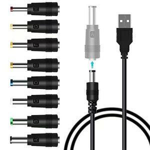 TJK USBケーブル 8 in 1 DC電源ケーブル USB-丸口 変換プラグ付き 充電コード 5.5x2.5/5.5x2.1mm 扇風機 ナイトライト などに適用 3.5 * 1.