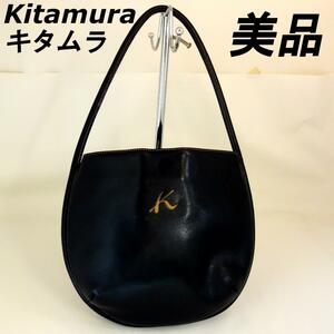 美品希少 キタムラ Kitamura ハンドバッグ ワンショルダーバッグ ロゴ型押し ブラック