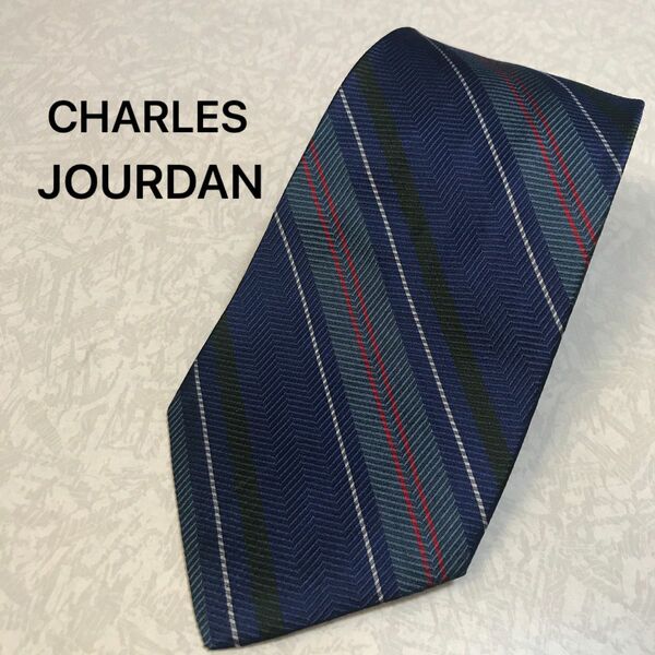 CHARLES JOURDAN チャールズジョーダン ネクタイ ストライプ 青 イタリア製 シルク 絹