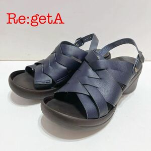 T■美品 リゲッタ Re:getA レディース 手染め 編み込み2WAYサンダル Mサイズ 23.0㎝〜23.5㎝ ネイビー ウェッジサンダル トゥガード 日本製