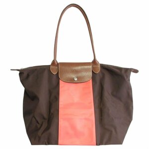 美品 LONGCHAMP ロンシャン プリアージュ レザー×ナイロン トートバッグ ワンショルダーバッグ ブラウン×ピンク