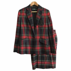 美品 18AW LAUREN RALPH LAUREN ローレンラルフローレン チェック柄 セットアップ テーラードジャケット+タイトスカート 6×4 マルチカラー