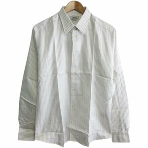 未使用 HERMES エルメス ストライプ柄 セリエボタン 長袖 ドレスシャツ ワイシャツ 42 ホワイト系