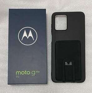 【中古、美品】Motorola moto g53y 5G（型番：A301MO、メモリ/容量：4GB/128GB、色：インクブラック）※シムフリー状態。ケース付。