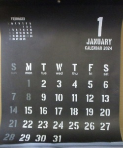 送料無料【 シンプルスタイル ブラック カレンダー 壁掛けカレンダー 2024年 】B3 サイズ 37x52㎝ こよみ 暦 壁掛け カレンダー 