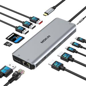 送料無料★MOKiN USB CドッキングステーションHDMI2つ「13 in1」4K三画面出力トリプルディスプレイDP/HDMI4K@60Hz/30Hz出力,100W急速充電PD