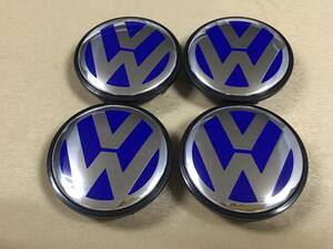 新品即決 VW 66mm ブルー センターキャップ 4個セット GOLF PASSAT JETTA TIGUAN TOURAN EOS SCIROCCO