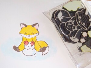 消しゴムはんこ はんこ 中古 スタンプ ハンドメイド　子ぎつね　子狐　雪だるま作り　赤い手袋　絵本『手袋を買いに』イメージ