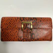 1円 入手困難 極美品 Yves Saint Laurent イヴサンローラン 長財布 二つ折り パイソン 蛇 レザー 本革 オレンジ ブラック 黒 メンズ レディ_画像2