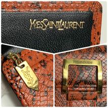 1円 入手困難 極美品 Yves Saint Laurent イヴサンローラン 長財布 二つ折り パイソン 蛇 レザー 本革 オレンジ ブラック 黒 メンズ レディ_画像10