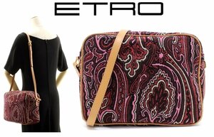 15万新品◆エトロ ペイズリー織柄紫系マルチカラーショルダーバッグ【ETRO】1円