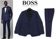 29万新品◆58=3XL◆BOSSヒューゴボス TRABALDO TOGNA社ストレッチウールタキシードスーツ紺青 1円_画像1