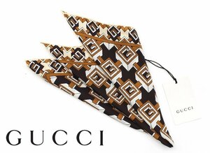 6万新品◆GUCCI グッチ ジオメトリックG シルク100％プリントポケットスカーフ45×45 1円