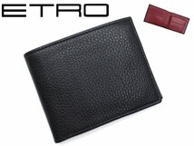 7万新品◆エトロ◆黒×ボルドー レザー小銭入れ付き二つ折り財布【ETRO】1円_画像1