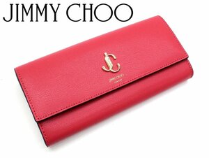 10万新品◆JIMMY CHOOジミーチュウ◆ピンク系ロゴデザインレザー長財布 1円