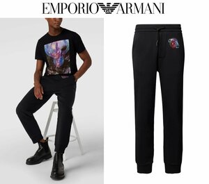 7万新品◆L◆EMPORIO ARMANI アルマーニ◆黒ギャラクシー グラフィックプリントスェットパンツ『Surreal』1円