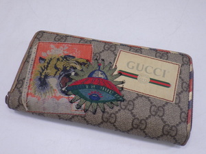 r3L004R30 GUCCI グッチ ラウンドファスナー長財布 GGスプリーム 473909 ワッペン タイガー 虎 メンズ レディース