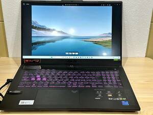 [2092] ゲーミングノートPC 本体 ASUS Corei7 12700H 第12世代 512GB MEM16GB TUF Gaming F17 FX707ZR-I7R3070 17.3' 電源ケーブル付 中古