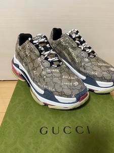 未使用　GUCCI × BALENCIAGA The Hacker Project Triple S 39 ベージュ グッチ バレンシアガ トリプルS スニーカー GG柄　JP２６㎝