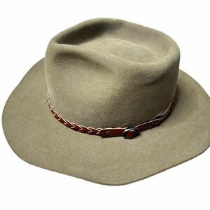 即決★AKUBRA STOCKMAN★オーストラリア製 55 レザーコンビウエスタンハット キャメル 茶 羽 帽子