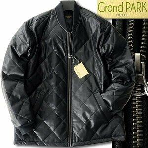 新品 ニコル 秋冬 ダイヤキルト 中綿 フェイクレザー ブルゾン 46(M) 黒 【J50064】 Grand PARK NICOLE Fレザー メンズ ジャケット