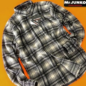 新品 ミスタージュンコ 秋冬 保温 マイクロフリース 長袖 シャツ M ベージュ【104414_WB】 Mr.JUNKO チェック メンズ 軽量 ソフトタッチ