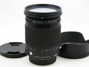 [21287W3]★ほぼ新品級★SIGMA 18-300mm F3.5-6.3 DC MACRO HSM Contemporary Pentax フード付き