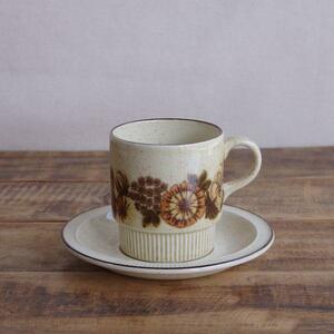 【訳あり】Poole Thistlewood プール シスルウッド コーヒーカップ ソーサー あざみ 花柄 イギリス ヴィンテージ 食器 陶器 ベージュ