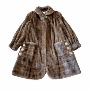 CARVEN FURSミンク コート　ブラウン 金ボタン　セミロング 三越　mink coat MITSUKOSHI アメリカンファーアワード　ゴージャスコート