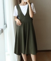 ◆ワンピース ジャンパースカート Aライン　裾フレア　ジャンパースカート　カーキ　フリーサイズ　COO+i_画像10