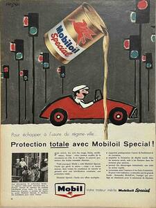 1958年mobiloilサヴィニャックh/ヴィンテージ雑誌広告オリジナル・ポスター