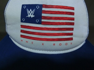 激レア USA購入 アメリカプロレス団体【WWE】xザ ロック【ROOK】アメリカ国旗デザイン ロゴプリントメッシュキャップ 中古良品