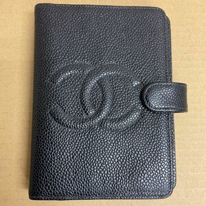 営MK41-60T CHANEL シャネル 手帳カバー 6穴 キャビアスキンW約10cm H約14cm D約2cm