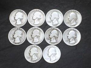 1930年代　米国　ワシントン　25セント銀貨　10枚おまとめ