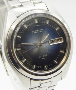 SEIKO☆セイコー EL-330 3303-8120 電磁テンプ 3針 デイデイト ブルー文字盤 純正ベルト 現状品 ヴィンテージ☆Z1204463