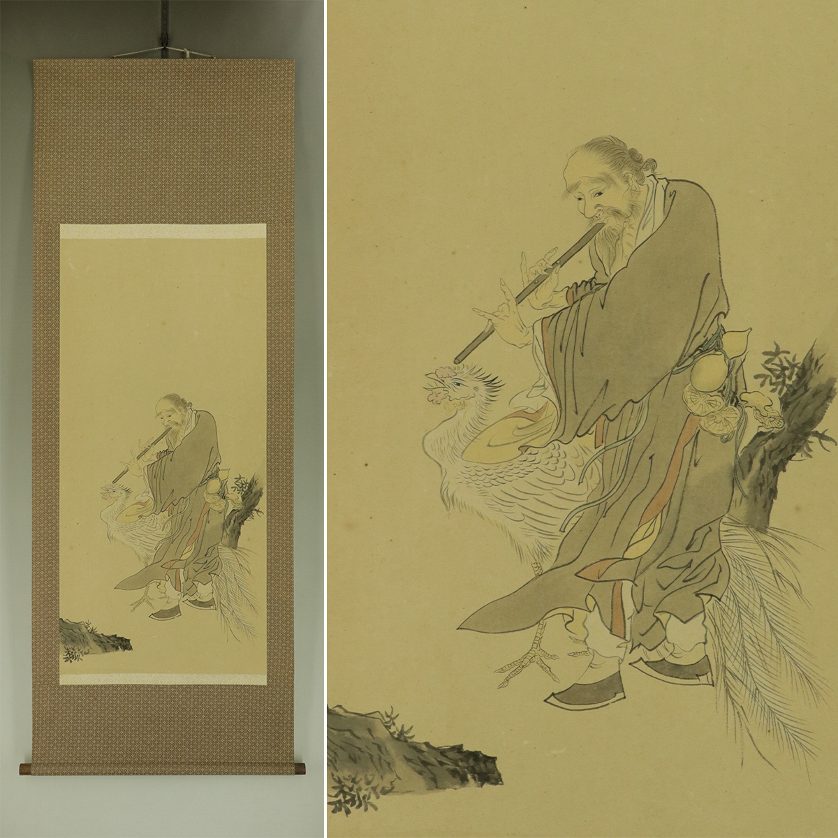 【手写】古画【孔雀隐士】◆平装本◆挂轴u12030b, 绘画, 日本画, 人, 菩萨