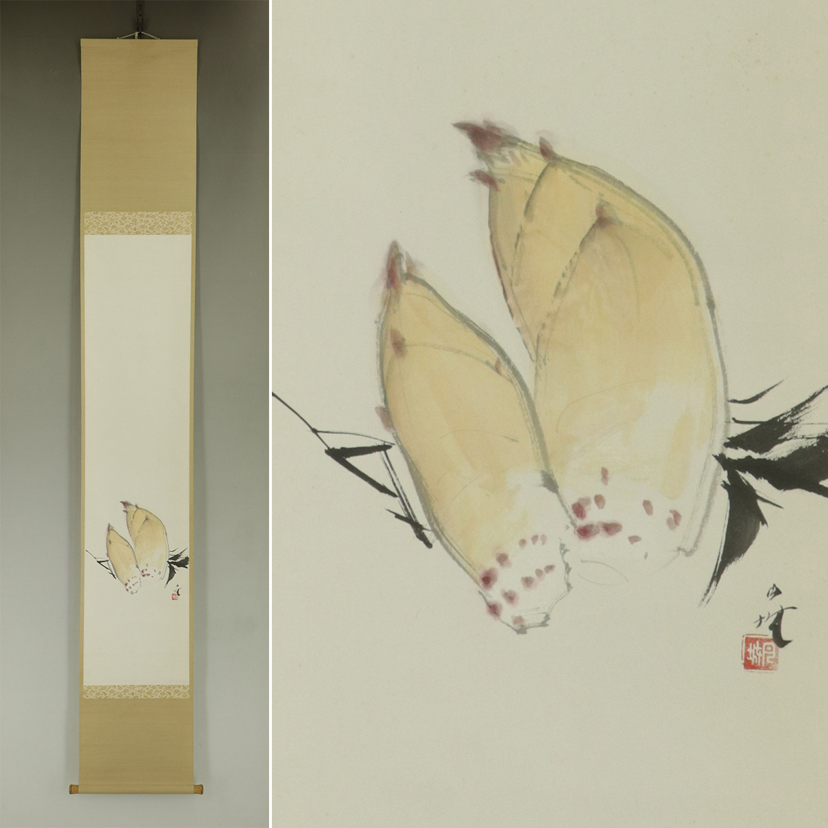 [Authentic] Moritsukijo [Bamboo Shoot] ◆Paper book◆Comes with box◆Hanging scroll u12107, Painting, Japanese painting, Landscape, Wind and moon